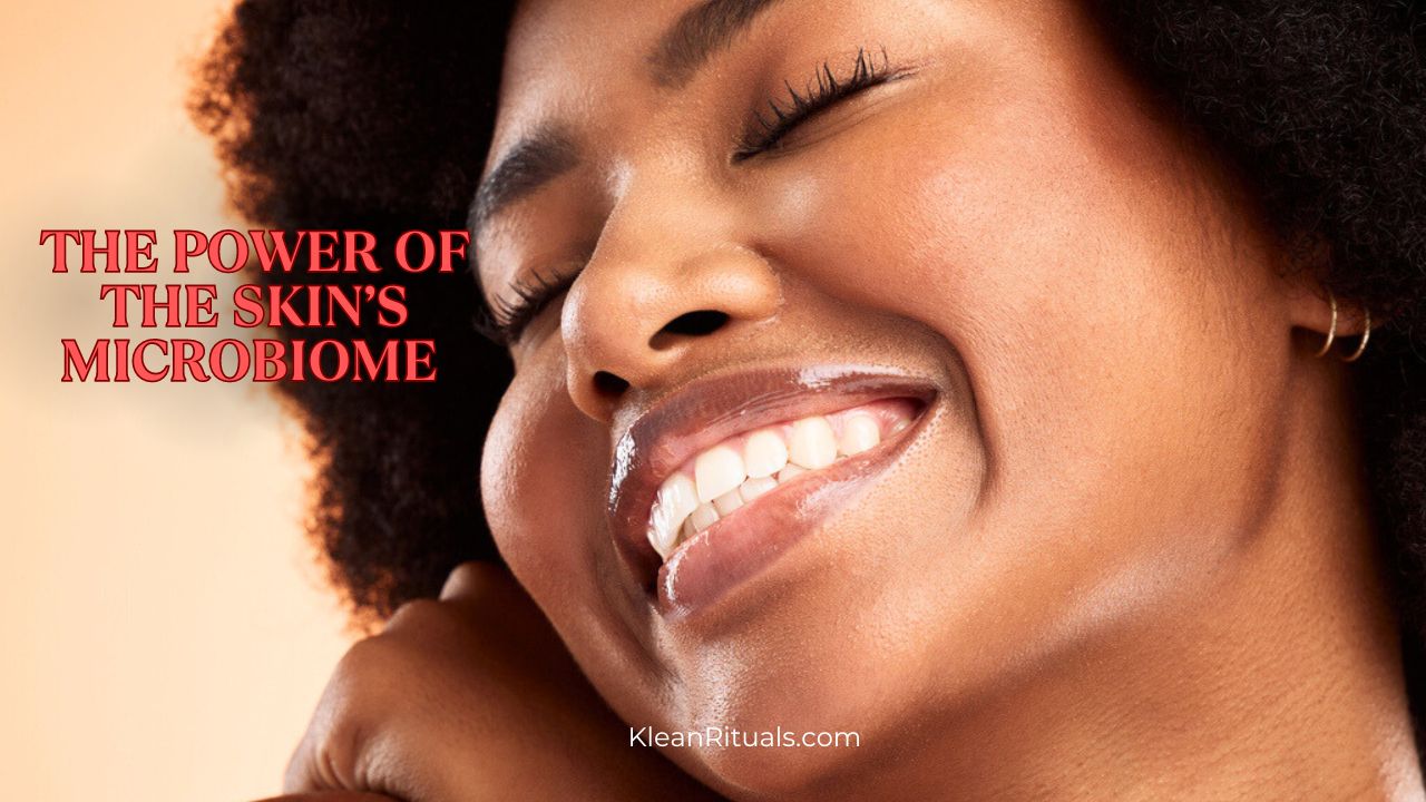 Skin care microbiome black woman smiling with beautiful skin